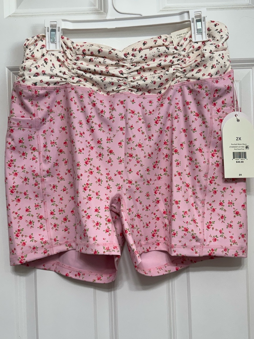 Ruched Waist short by Blogilates Pink Floral print